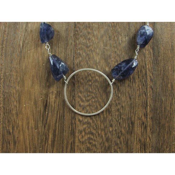 Jewelry - 16" Sterling Silver Rough Faceted Cordierite Stone Necklace Vintage Minimalist